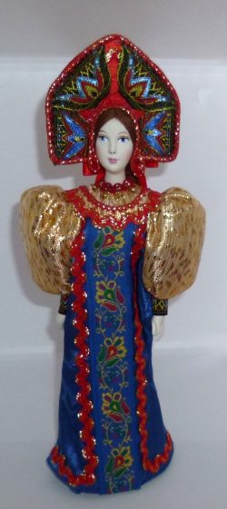 Girl in traditional russian blue & gold dress large