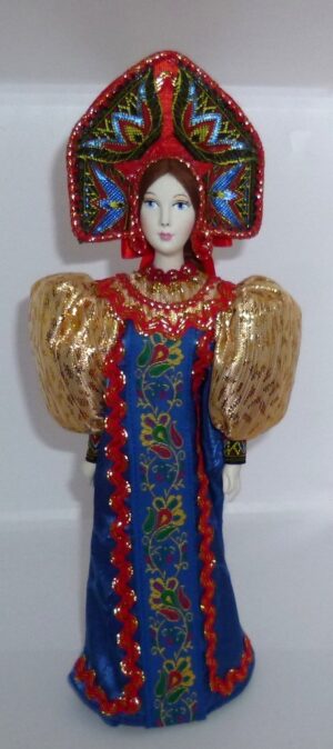 Girl in traditional russian blue & gold dress large