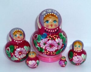 Dasha in maroon mini 5-set Babushka Matryoshka nesting Doll  Babooshki Babushkas