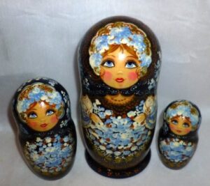 Axinya in dark blue dress nesting Doll Babooshki s