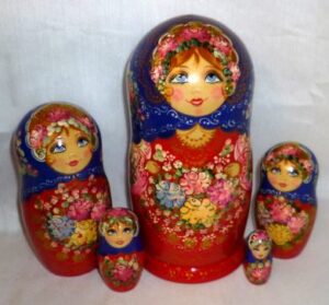 Axinya in blue scarf  Babushka Matryoshka nesting Doll  Babooshki Babushkas