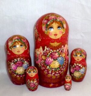Axinya in red scarf  Babushka Matryoshka nesting Doll  Babooshki Babushkas