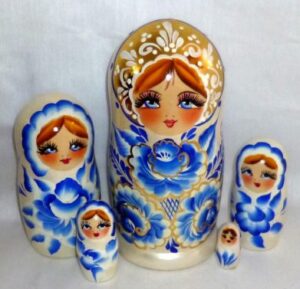 Zina in blue flowers dress  Babushka Matryoshka nesting Doll  Babooshki Babushkas