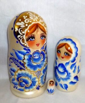 Zina in blue flowers dress nesting Doll Babooshki s