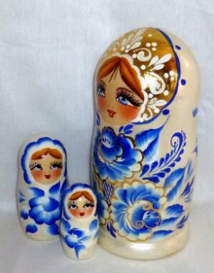 Zina in blue flowers dress nesting Doll Babooshki s