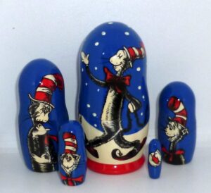 Cat in the Hat small Babushka Matryoshka nesting Doll  Babooshki Babushkas