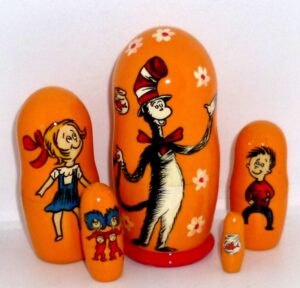 Cat in the Hat  small  Babushka Matryoshka nesting Doll  Babooshki Babushkas