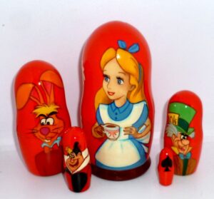 Alice in Wonderland red small  Babushka Matryoshka nesting Doll  Babooshki Babushkas