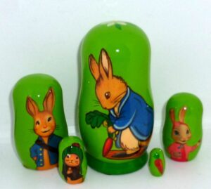 Peter Rabbit green small Babushka Matryoshka nesting Doll  Babooshki Babushkas