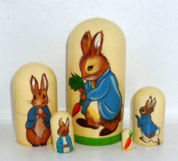 Peter Rabbit white small Babushka Matryoshka nesting Doll  Babooshki Babushkas