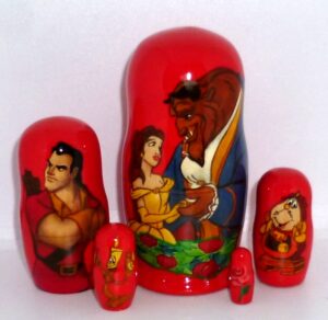 Beauty and the Beast small Babushka Matryoshka nesting Doll  Babooshki Babushkas