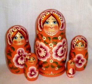 Klava in floral peach dress Babushka Matryoshka nesting Doll Babooshki Babushkas