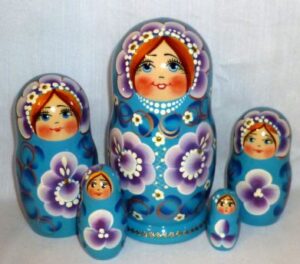 Klava in floral blue dress Babushka Matryoshka nesting Doll Babooshki Babushkas