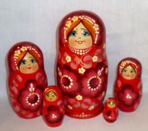 Klava in floral red dress Babushka Matryoshka nesting Doll Babooshki Babushkas