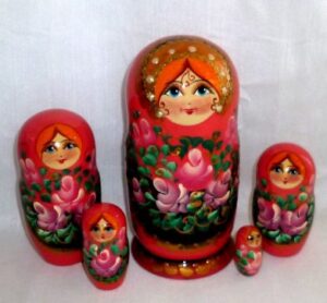 Vika in floral red dress Babushka Matryoshka nesting Doll Babooshki Babushkas