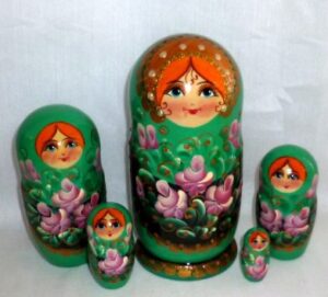 Vika in floral green dress Babushka Matryoshka nesting Doll Babooshki Babushkas