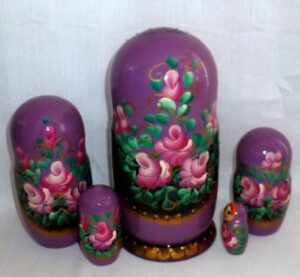 Vika in floral purple dress nesting Doll Babooshki s