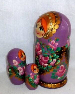 Vika in floral purple dress nesting Doll Babooshki s