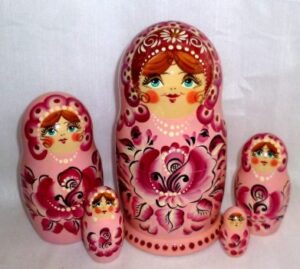Shura in floral pink dress Babushka Matryoshka nesting Doll Babooshki Babushkas