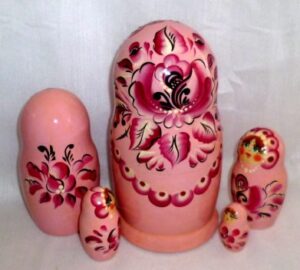 Shura in floral pink dress nesting Doll Babooshki s