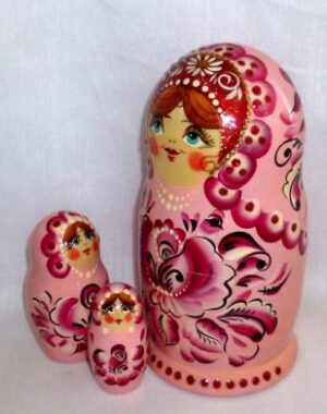 Shura in floral pink dress nesting Doll Babooshki s