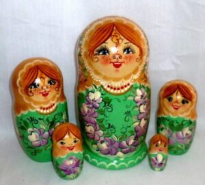 Masha in floral gold scarf  Babushka Matryoshka nesting Doll  Babooshki Babushkas