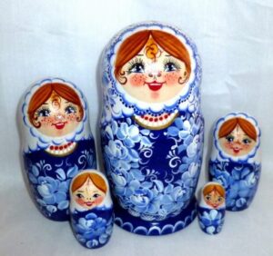 Masha in floral white scarf  Babushka Matryoshka nesting Doll  Babooshki Babushkas