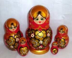 Lena in Khokhloma dress Babushka Matryoshka nesting Doll Babooshki Babushkas