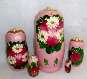 Elvira in pink dress BRIDE nesting Doll Babooshki s