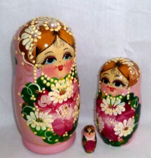 Elvira in pink dress BRIDE nesting Doll Babooshki s