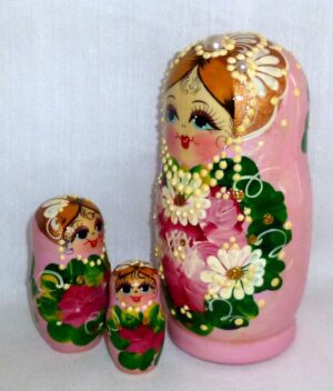 Elvira in pink dress BRIDE nesting Doll Babooshki s