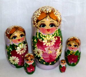 Elvira in pearl purple BRIDE  dress Babushka Matryoshka nesting Doll Babooshki Babushkas