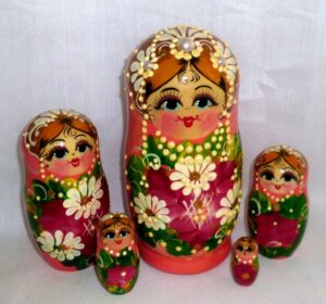 Elvira in pink/ peach BRIDE  dress Babushka Matryoshka nesting Doll Babooshki Babushkas