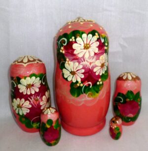 Elvira in pink/ peach BRIDE dress nesting Doll Babooshki s