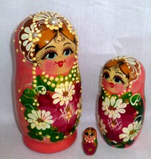 Elvira in pink/ peach BRIDE dress nesting Doll Babooshki s