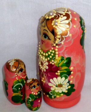 Elvira in pink/ peach BRIDE dress nesting Doll Babooshki s