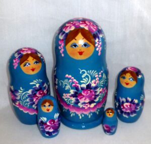 Nina in blue dress Babushka Matryoshka nesting Doll Babooshki Babushkas