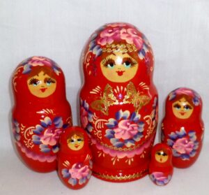 Nina in red dress Babushka Matryoshka nesting Doll Babooshki Babushkas