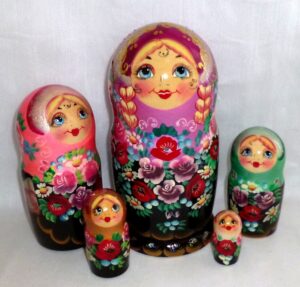Nyura two plaits in magenta scarf Babushka Matryoshka nesting Doll Babooshki Babushkas