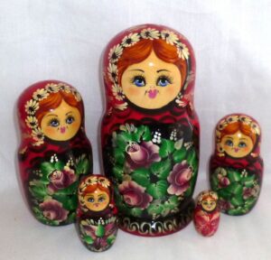 Marina in scarlet red dress Babushka Matryoshka nesting Doll Babooshki Babushkas