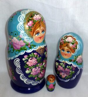Olga in blue scarf nesting Doll Babooshki s