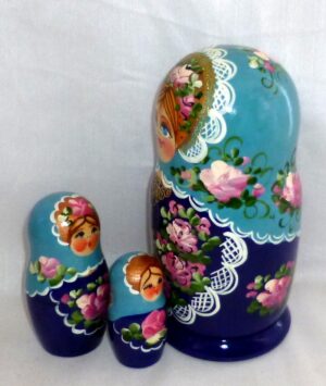 Olga in blue scarf nesting Doll Babooshki s