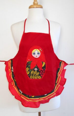 Kids Apron Red Babushka   Babushka Matryoshka nesting Doll  Babooshki Babushkas