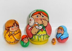 MINI Farmers kids with rabbit mini MINI TINY  Babushka Matryoshka nesting Doll Babooshki Babushkas