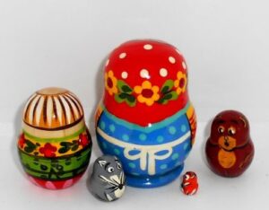 MINI 5-set Village Kolobok fairy tale mini MINI TINY nesting Doll Babooshki s