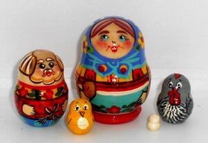 MINI 5-set Village  Ryaba the Hen fairy tale mini MINI TINY  Babushka Matryoshka nesting Doll Babooshki Babushkas
