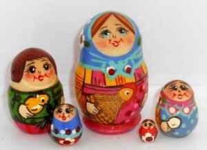 MINI 5-set Village  Farmer family with rooster MINI TINY  Babushka Matryoshka nesting Doll Babooshki Babushkas