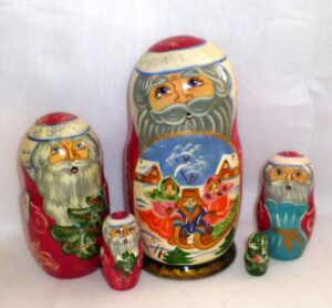 Santa with Troyka medium   Babushka Matryoshka nesting Doll  Babooshki Babushkas
