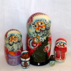 Santa with clock medium nesting Doll Babooshki s