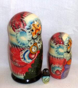 Santa with clock medium nesting Doll Babooshki s